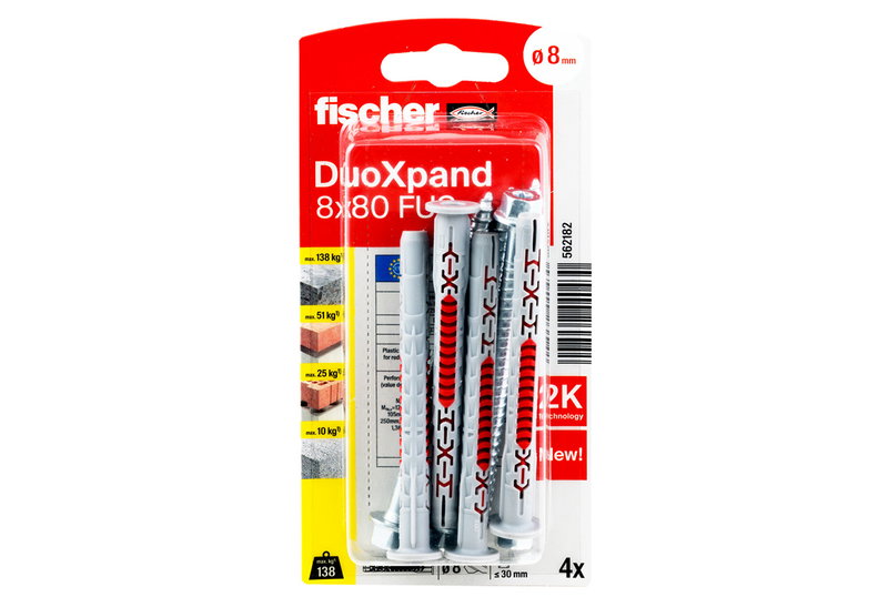 Σετ Στήριγμα Πλαισίου 8x80mm και Στριφώνι 5.5x85mm Fischer Duoxpand FUS 4 Τεμάχια