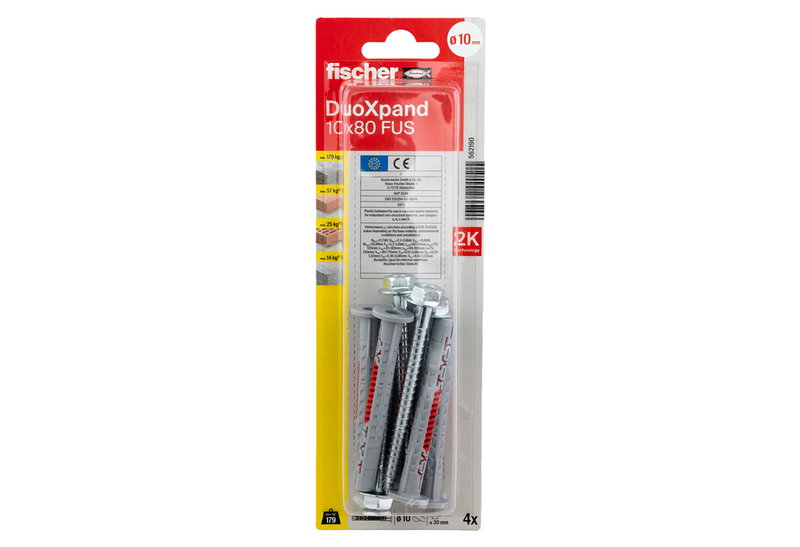Σετ Στήριγμα Πλαισίου 10x80mm και Στριφώνι 7x87mm Fischer Duoxpand FUS 4 Τεμάχια