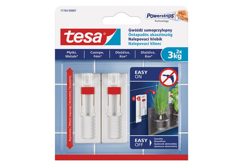 Tesa Ρυθμιζόμενα Καρφιά Άγκιστρα 3kg 2τμχ για Πλακάκια