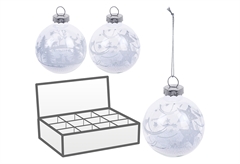 Χριστουγεννιάτικη Μπάλα Γυάλινη Λευκή 8cm σε Διάφορα Σχέδια