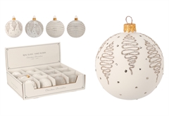 Χριστουγεννιάτικη Μπάλα Γυάλινη Εκρού με Γκλιτερ 8cm σε Διάφορα Σχέδια
