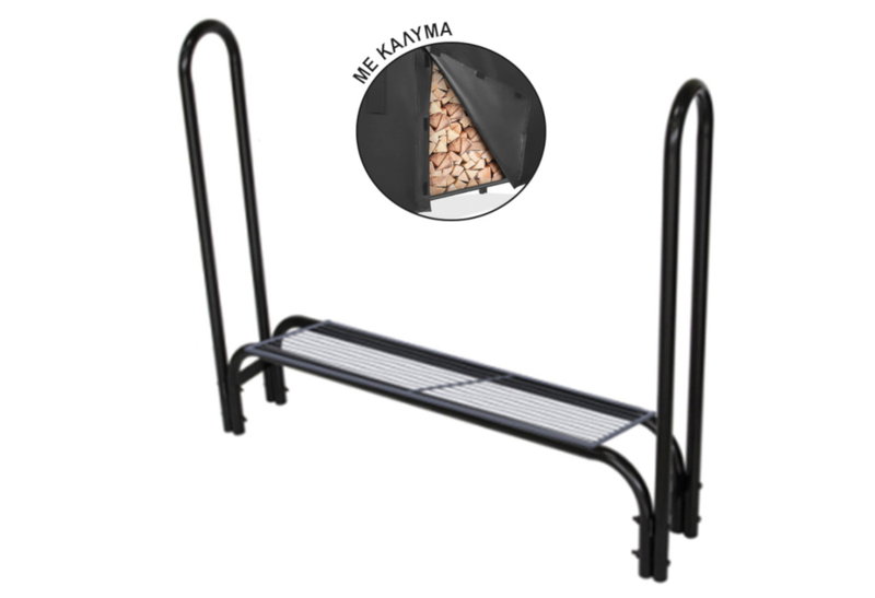 Home&Camp Βάση Τοποθέτησης Ξύλων Μ122xΠ34xΥ124cm Μαύρη με Κάλυμμα