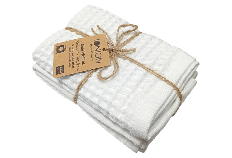 Ionion Mini Waffle Σετ Πετσέτες Κουζίνας 30x30cm Λευκό 3τμχ