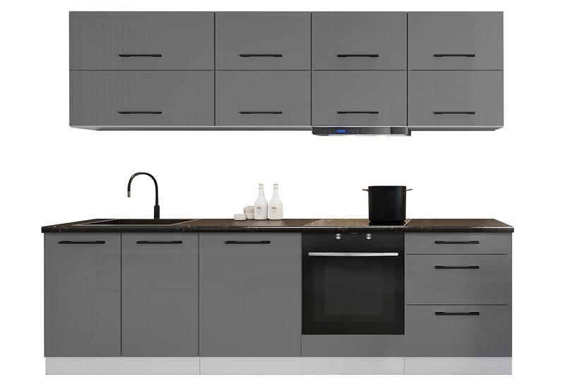 Έτοιμη Κουζίνα B&W Style Kim Shiny Grey Μ270xΠ60xΥ210cm με Πάγκο