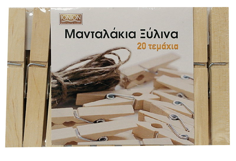 Σετ Μανταλάκια Ionion Ξύλινα 9cm 20τμχ