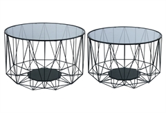 Σετ Τραπέζι Homefit Vidrio New Μαύρο Φ54x35cm Φ60x40cm 2τμχ