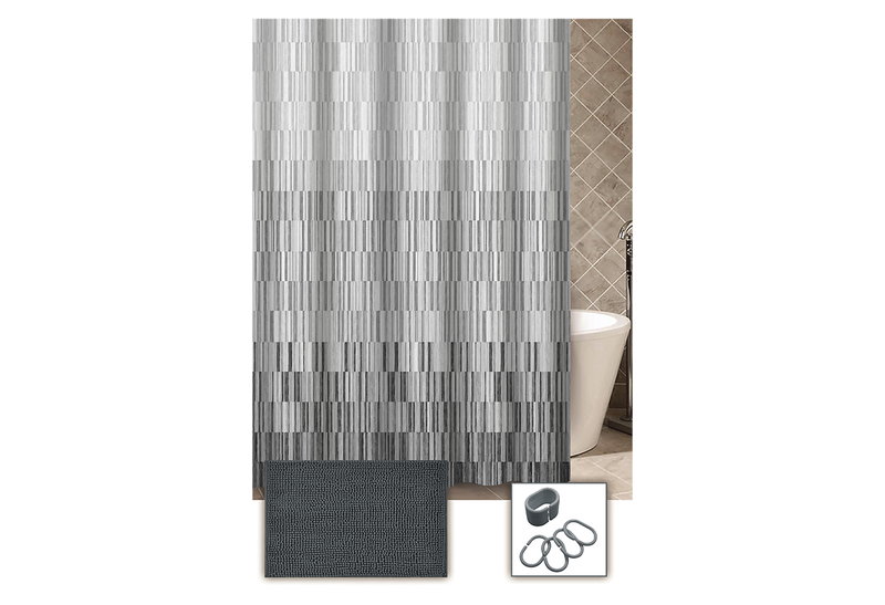 Σετ Κουρτίνα 180x180cm & Ταπέτο Μπάνιου Ionion Grey Prints
