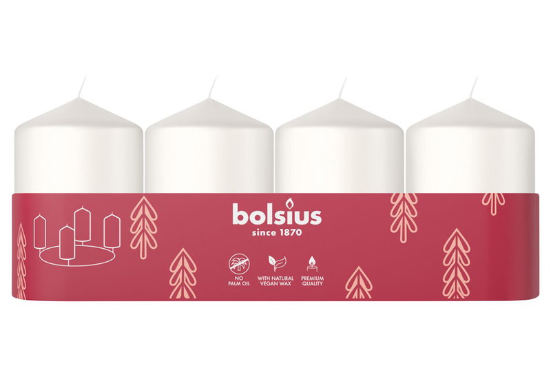 Σετ Κερί Κορμός Bolsius Φ4x6cm Λευκό 4τμχ