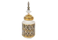 Βάζο με Καπάκι Κεραμικό Eurolamp Λευκό & Χρυσό Μ12xΠ12xΥ28cm