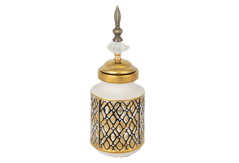 Βάζο με Καπάκι Κεραμικό Eurolamp Λευκό & Χρυσό Μ12xΠ12xΥ28cm