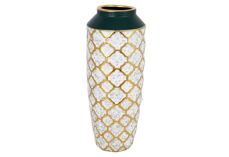 Βάζο Κεραμικό Eurolamp Πράσινο & Χρυσό Μ12.5xΠ12.5xΥ31cm