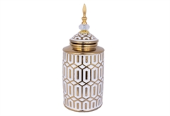 Βάζο Κεραμικό Eurolamp Λευκό & Χρυσό Μ16.9xΠ16.9xΥ40.2cm
