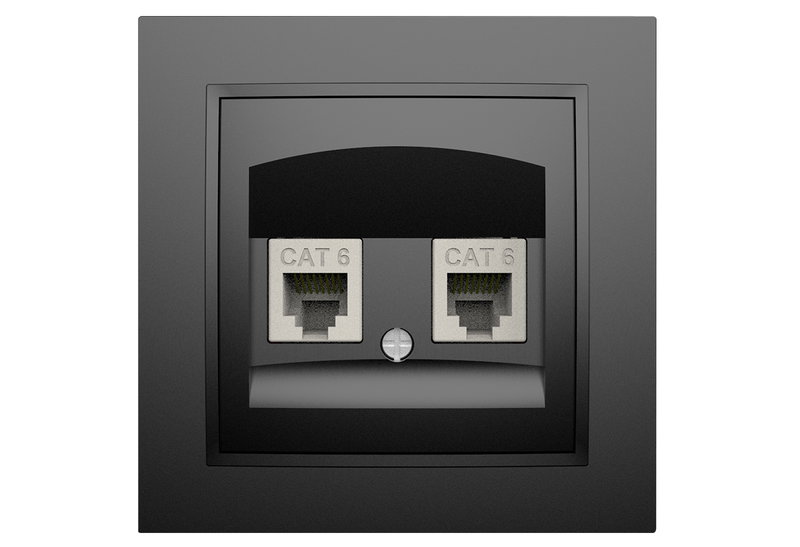 Πρίζα Δικτύου Διπλή RJ 45 Cat 6 IlluminON Alfa Μαύρη