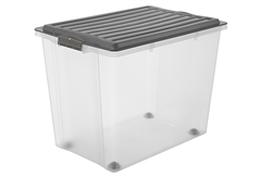 Κουτί Αποθήκευσης Πλαστικό Rotho Μ57xΠ39.5xΥ43.5cm 70lt Διάφανο/Ανθρακί με Ρόδες