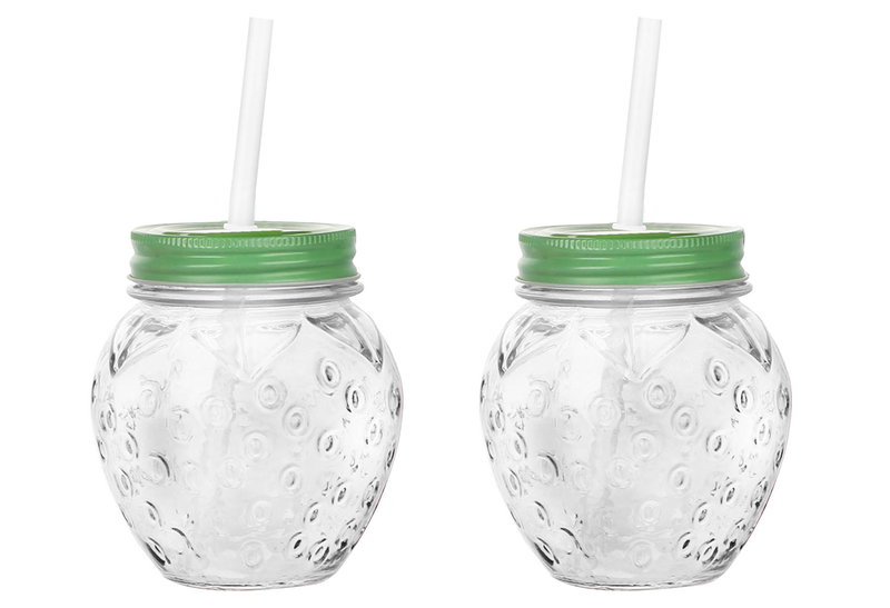 Ποτήρι Νερού Marva Home Φράουλα 450ml με Πράσινο Καπάκι
