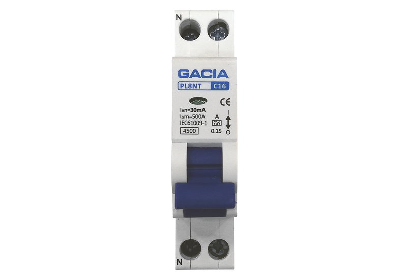 Ρελέ Gacia RCBO Διπολικό 16A 4.5kA 30mA 1P+N C Type AC