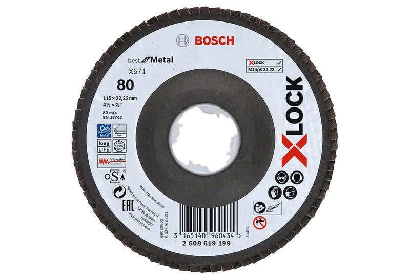 Δίσκος Λείανσης Bosch X-Lock X571 K80 Μετάλλου 115mm