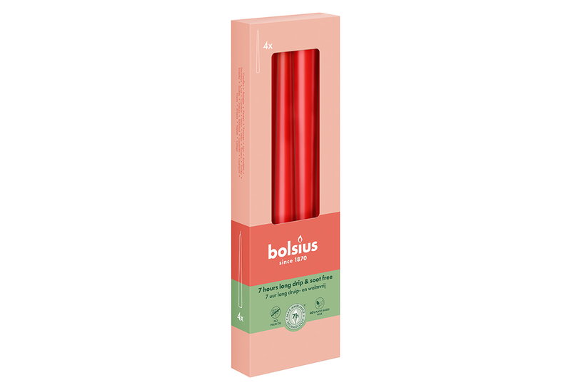 Σετ Κερί Κηροπηγίου Bolsius Delicate Red 24.5cm 4τμχ