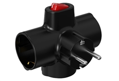 Πρίζα Σούκο 3 Εξόδων Οριζόντια με Διακόπτη & Προστασία Επαφών Μαύρο