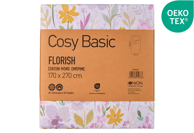 Σεντόνι Μονό Ionion Cosy Basic Florish 270x170cm