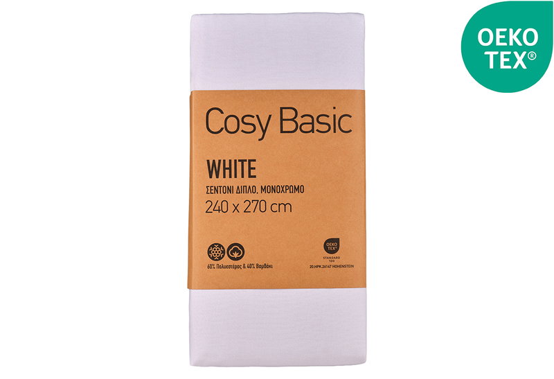 Σεντόνι Διπλό Ionion Cosy Basic White 270x240cm