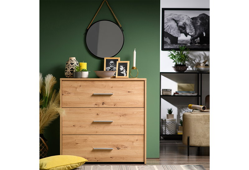 Συρταριέρα Garona Natural με 3 Συρτάρια Μ80.5xΠ33xΥ80.5cm