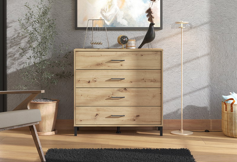 Συρταριέρα Vienne Natural με 4 Συρτάρια Μ93xΠ40xΥ90cm