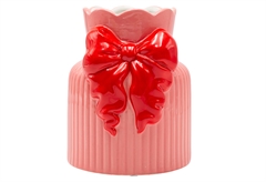 Βάζο με Φιόγκο Eurolamp Φ14,5x25cm Ροζ Κόκκινο