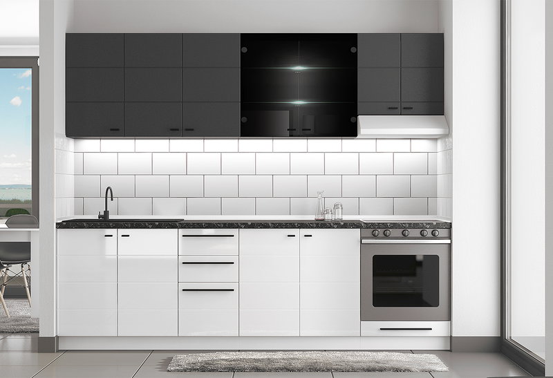 Έτοιμη Κουζίνα Claudia Λευκή/Μαύρη Μ200xΠ51xΥ200cm με Πάγκο