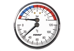 Θερμομανόμετρο Ferro 80MM 1/2" Ακτινικό 0-6bar 0-120°C