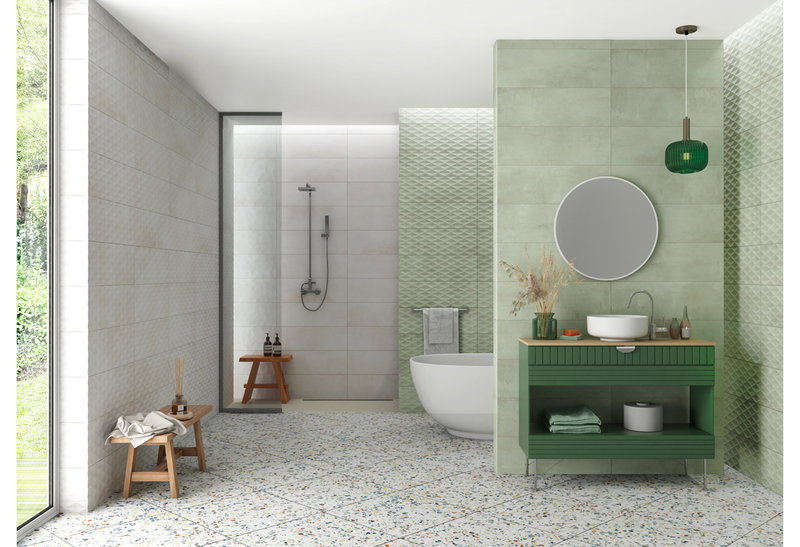 Ντεκόρ Τοίχου Κεραμικό Cemento Salvia Diamond 25x75cm Πράσινο
