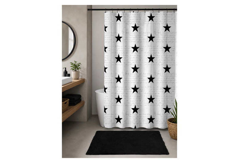 Σετ Κουρτίνα 180x180cm & Ταπέτο Μπάνιου Ionion Black Stars
