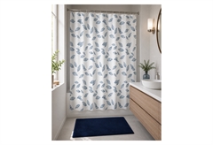 Σετ Κουρτίνα 180x180cm & Ταπέτο Μπάνιου Ionion Light Blue Leaves