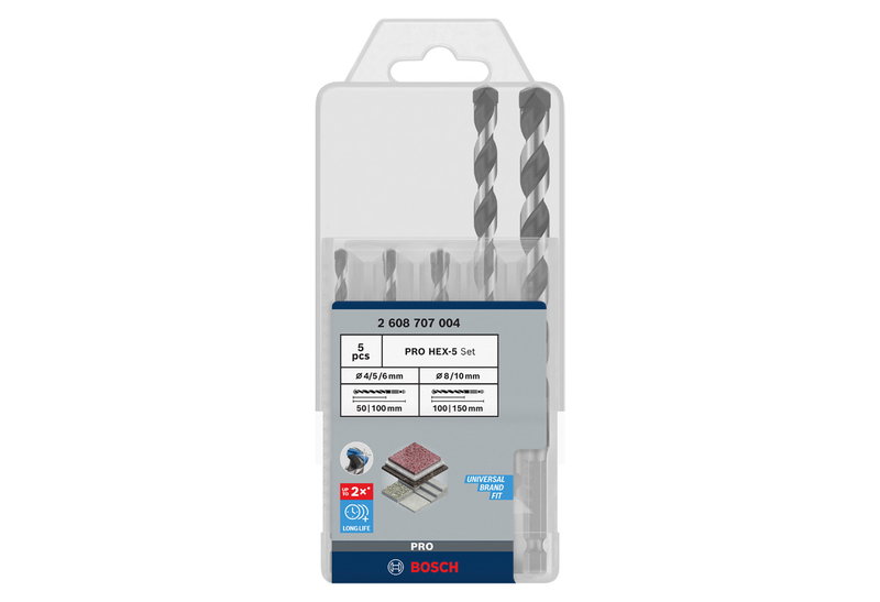 Σετ Τρυπάνια Μπετού Bosch Hex-5 Robust Line Φ4x10mm 5τμχ