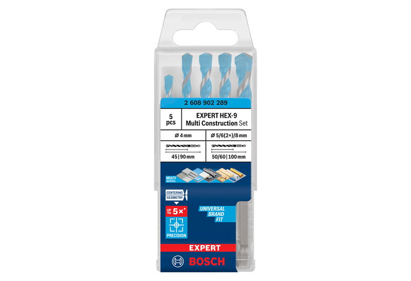 Σετ Τρυπάνια Δομικών Υλικών Bosch Expert Hex-9 Multi Construction Φ4x10mm 5τμχ