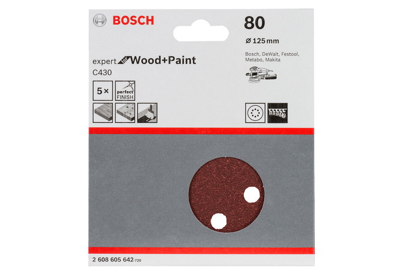 Σετ Γυαλόχαρτα Εκκέντρου Τριβείου Bosch Expert C430 80x125mm 5τμχ
