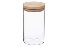 Βάζο Αποθήκευσης 5Five Hermet 1lt Φ10x17.5cm με Ξύλινο Καπάκι Διάφανο Γυάλινο