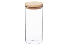 Βάζο Αποθήκευσης 5Five Hermet 1.3lt Φ10x21.9cm με Ξύλινο Καπάκι Διάφανο Γυάλινο