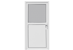 Πόρτα Εισόδου Αλουμινίου Λευκή με Μισό Πάνελ και Μισό Τζάμι