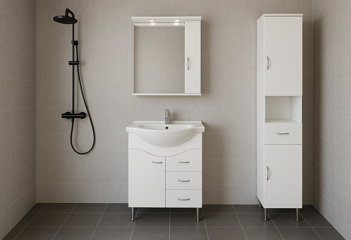 Έπιπλο Μπανιου με Καθρέπτη & Στήλη Savini Due Rimini 75cm Λευκό