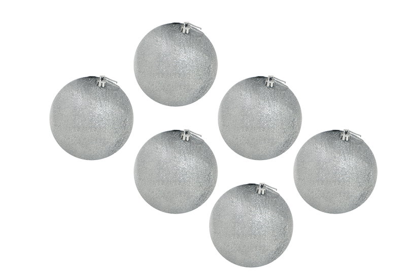 Χριστουγεννιάτικη Μπάλα με Glitter Φ.4cm Ασημί Σετ 6 Τεμαχίων