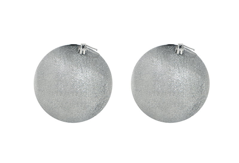 Χριστουγεννιάτικη Μπάλα με Glitter Φ.10cm Ασημί Σετ 2 Τεμαχίων