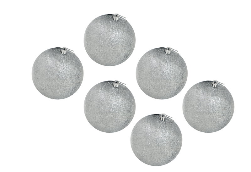 Χριστουγεννιάτικη Μπάλα με Glitter Φ.6cm Ασημί Σετ 6 Τεμαχίων