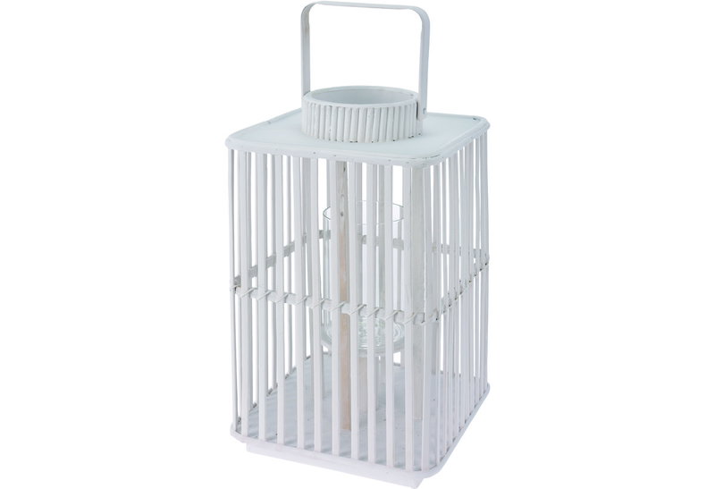 Φανάρι Bamboo Τετράγωνο σε Λευκή Απόχρωση 21X21X36,5cm