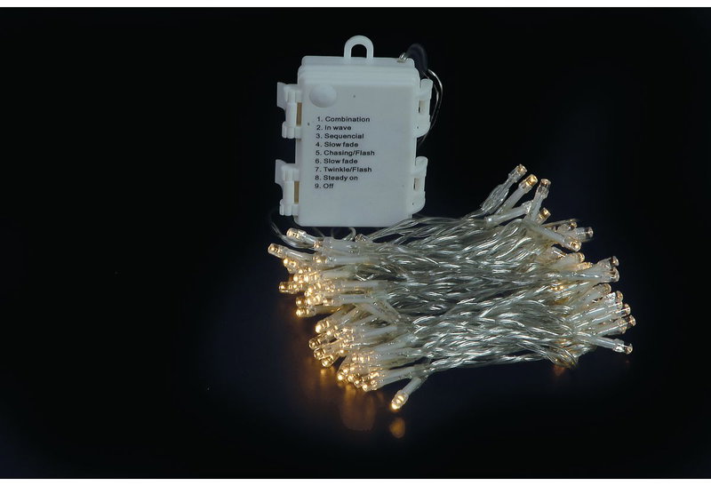 Χριστουγεννιάτικα Λαμπάκια 100LED Μπαταρίας Θερμό Λευκό Διάφανο Σύρμα