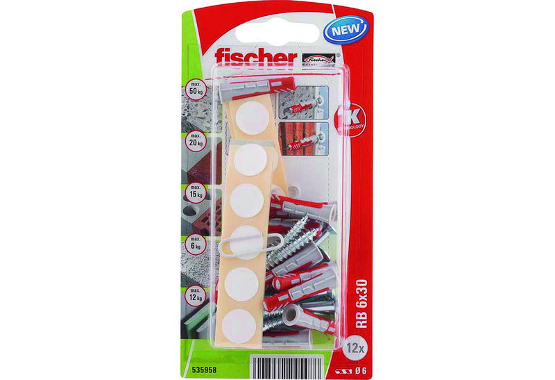 Βύσμα Ούπατ 6X30mm Fischer RB&Ξυλόβιδα Σετ 12 Τεμάχια