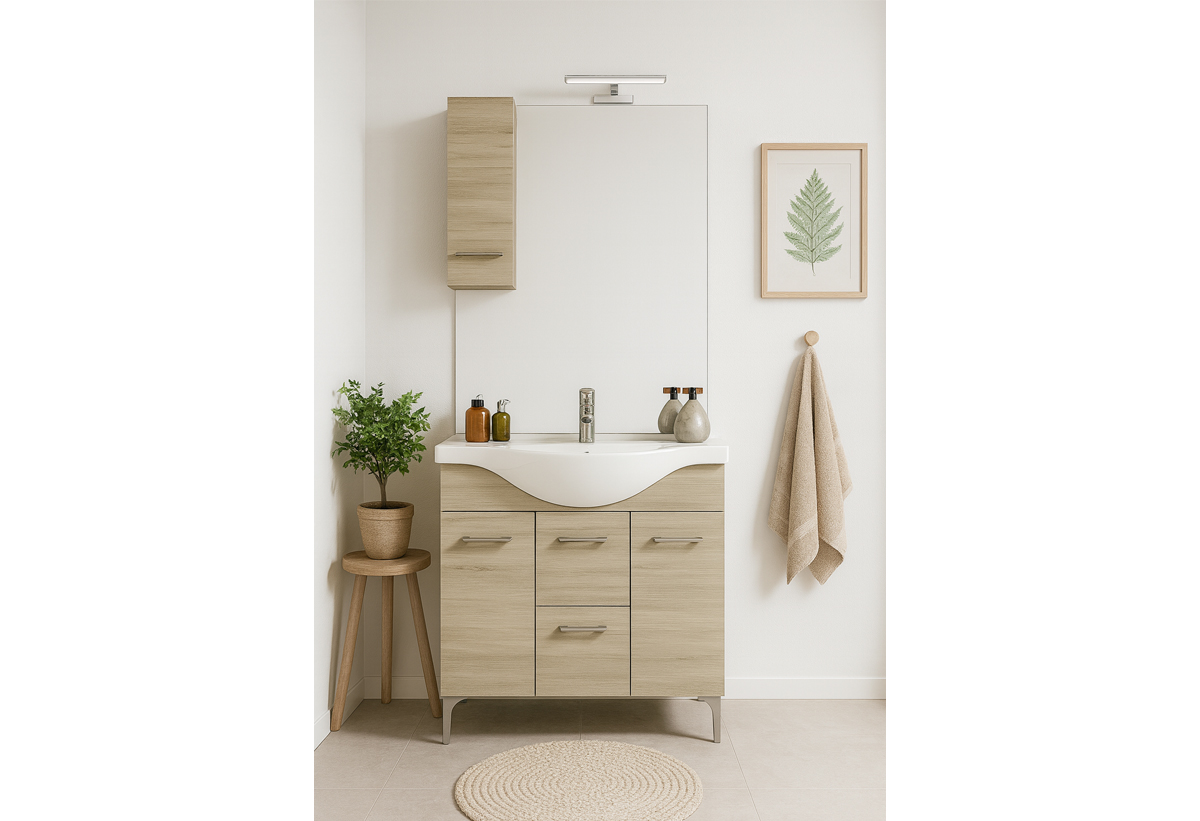 Έπιπλο Μπάνιου με Καθρέπτη & Ερμάριο Αριστερά Savini Due Rubino Rovere 86cm Γκρι