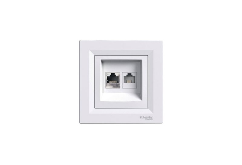Schneider Asfora Πρίζα Δικτύου RJ45&Τηλεφώνου RJ12 με Πλαίσιο Λευκή