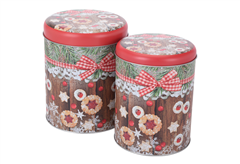 Χριστουγεννιάτικα Κουτιά για Μπισκότα Κόκκινα Στρογγυλά  Σετ 2 τμχ