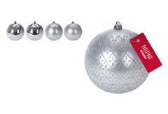 Χριστουγεννιάτικη Μπάλα Ασημί 10cm, 4 Σχέδια